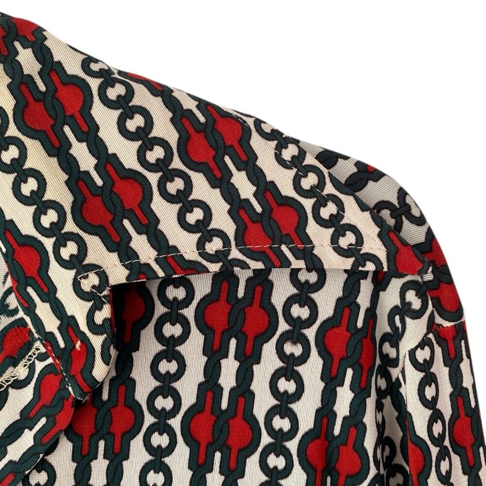 Vintage 70s Knit Editions Ship’n Shore Chain Green Red Button Down Shirt large - Picture 3 of 5